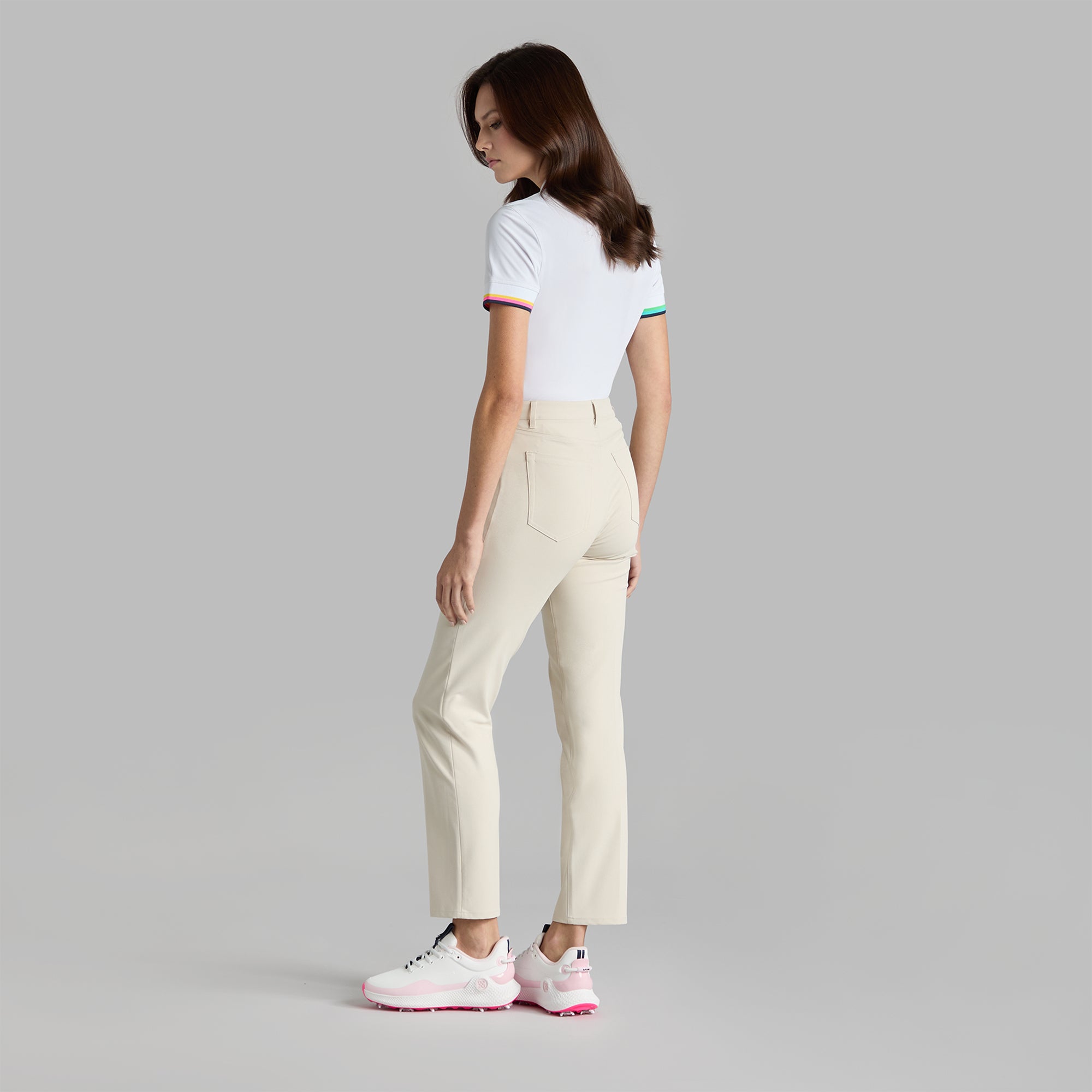 G/FORE Tech Pique Ladies Golf Polo Shirt Snow/Acid Lime